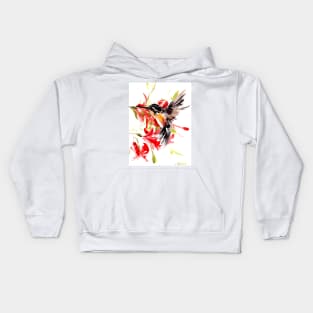 Hummingbird and Red Flowers Kids Hoodie